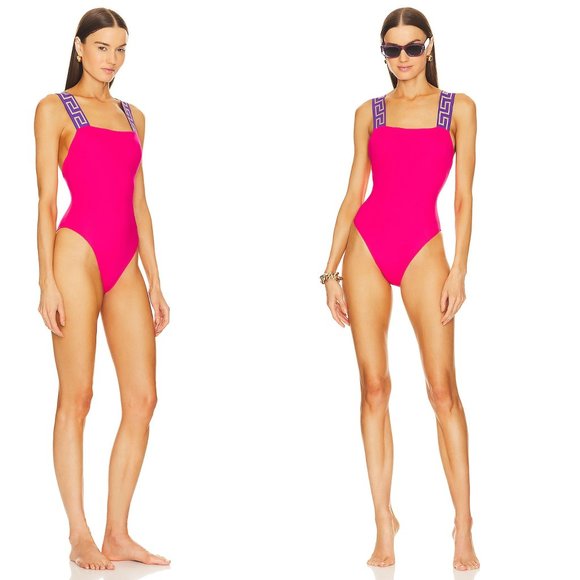 Versace Other - VERSACE NEW Vita Logo One Piece Swim Suit Tropical Pink & Dark Orchid Size XS
